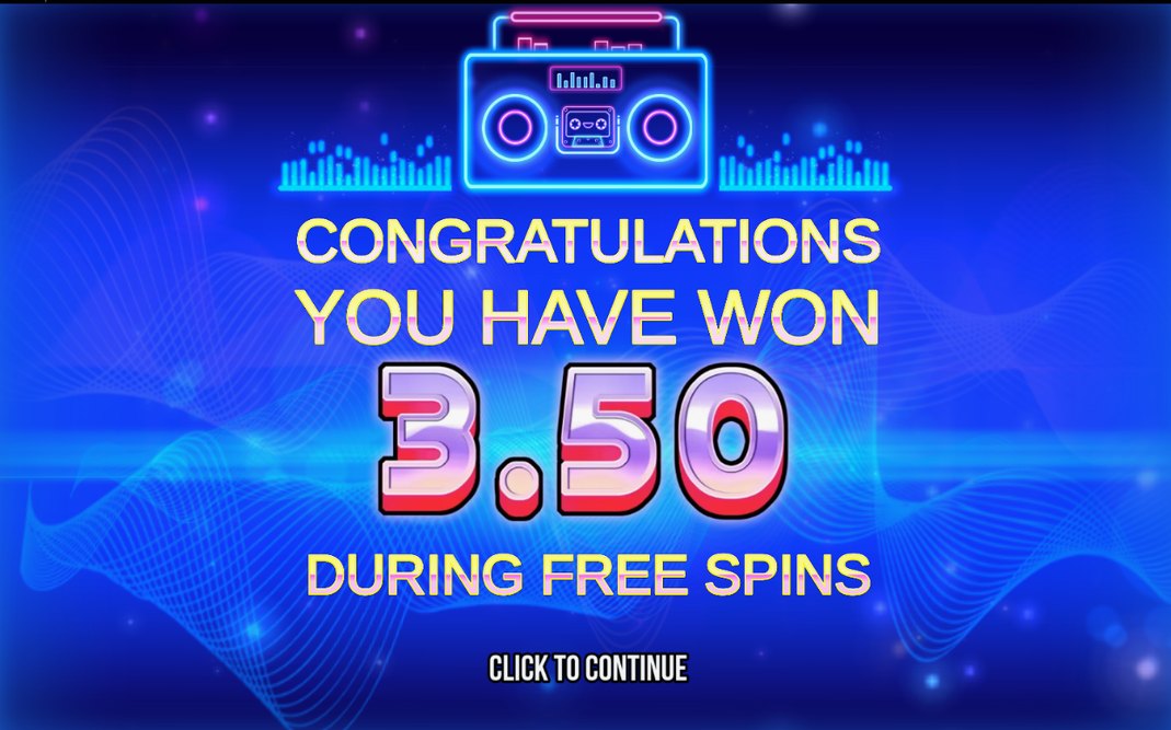 Second win screen showing the payout after the reels settle