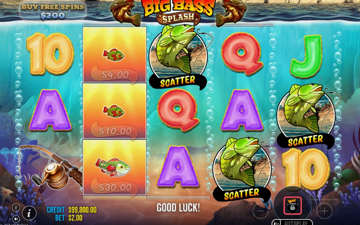Free Spins with WILD Fisherman collecting MONEY values on fish