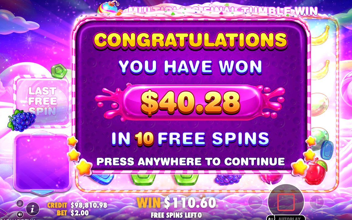 Win summary at the end of the Free Spins round